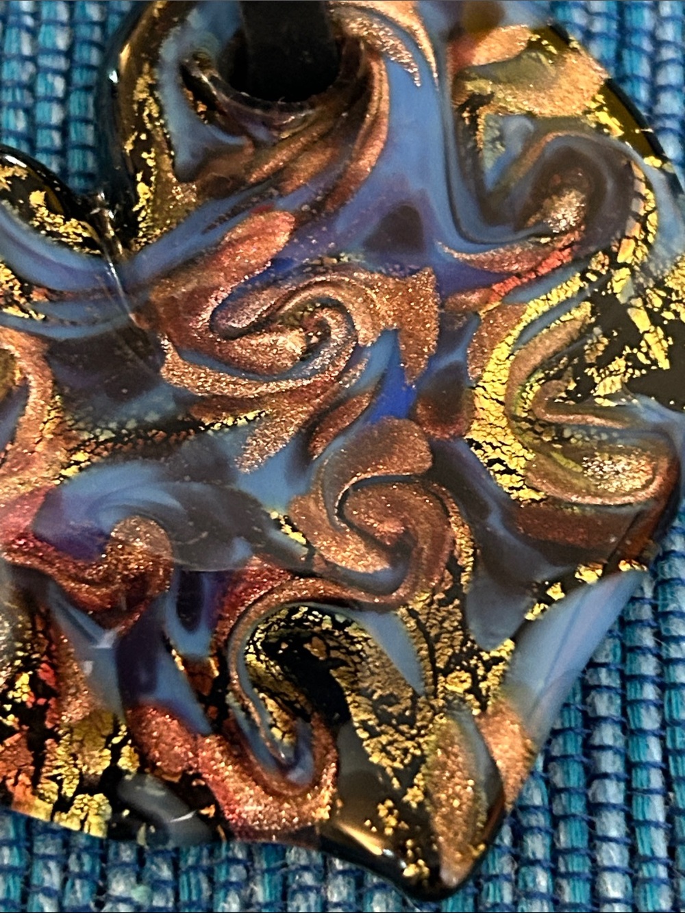 Handmade Murano Glass Gold & Copper Swirl Heart Pendant Necklace - Women Jewelry - Picture 4 of 4